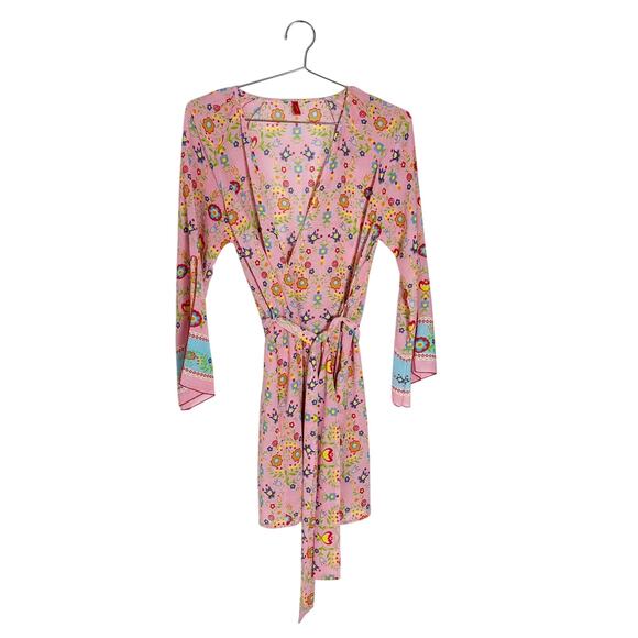Josie Natori Other - Josie Natori Pink Floral Wrap Robe Size M Boho Lightweight Belted